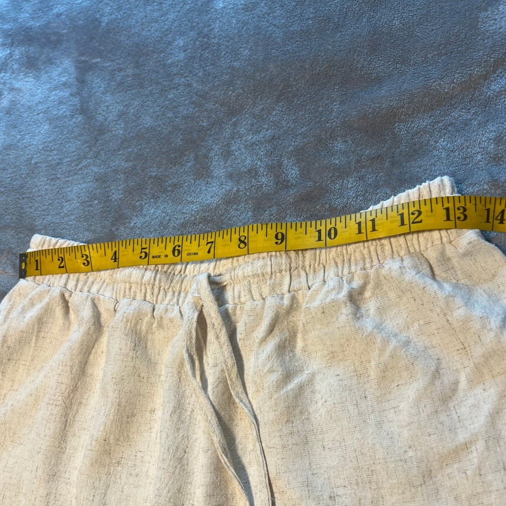 Iris Oatmeal Linen Blend Drawstring Elastic Waist Shorts ISET405 Tan Cream M - Picture 4 of 7